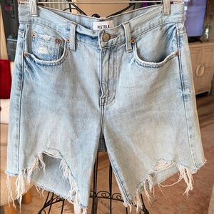 Pistola Faded Blue Frayed Denim Shorts
